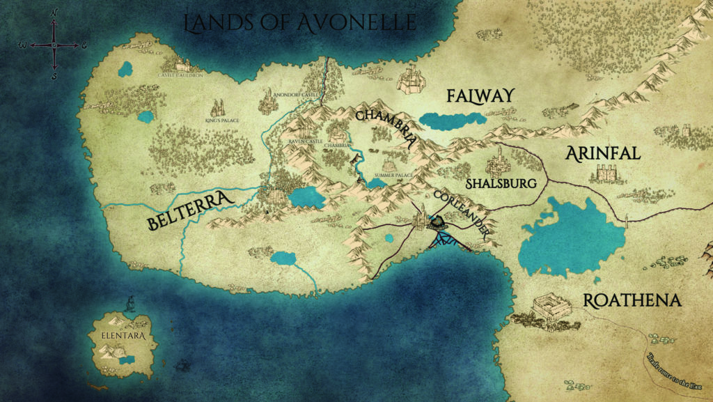 Map of Avonelle - Subject to change at the authors whim as she is hammering out details.
Created with Wonderdraft software